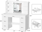 YESHOMY Vanity Desk with Mirror, Power Outlet and 10 Lights, Makeup Table with 7 Drawers, 3 Color Modes Available for Bedroom, Pure White