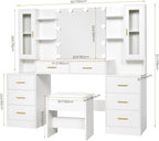 ANWBROAD 59.1" Large Vanity Desk with Mirror & Lights White Makeup Vanity Set with Power Outlet and 8 Drawers 3 Lighting Modes Adjustable Dressing Table for Girl Women Bedroom Dressing Room UBDT67W