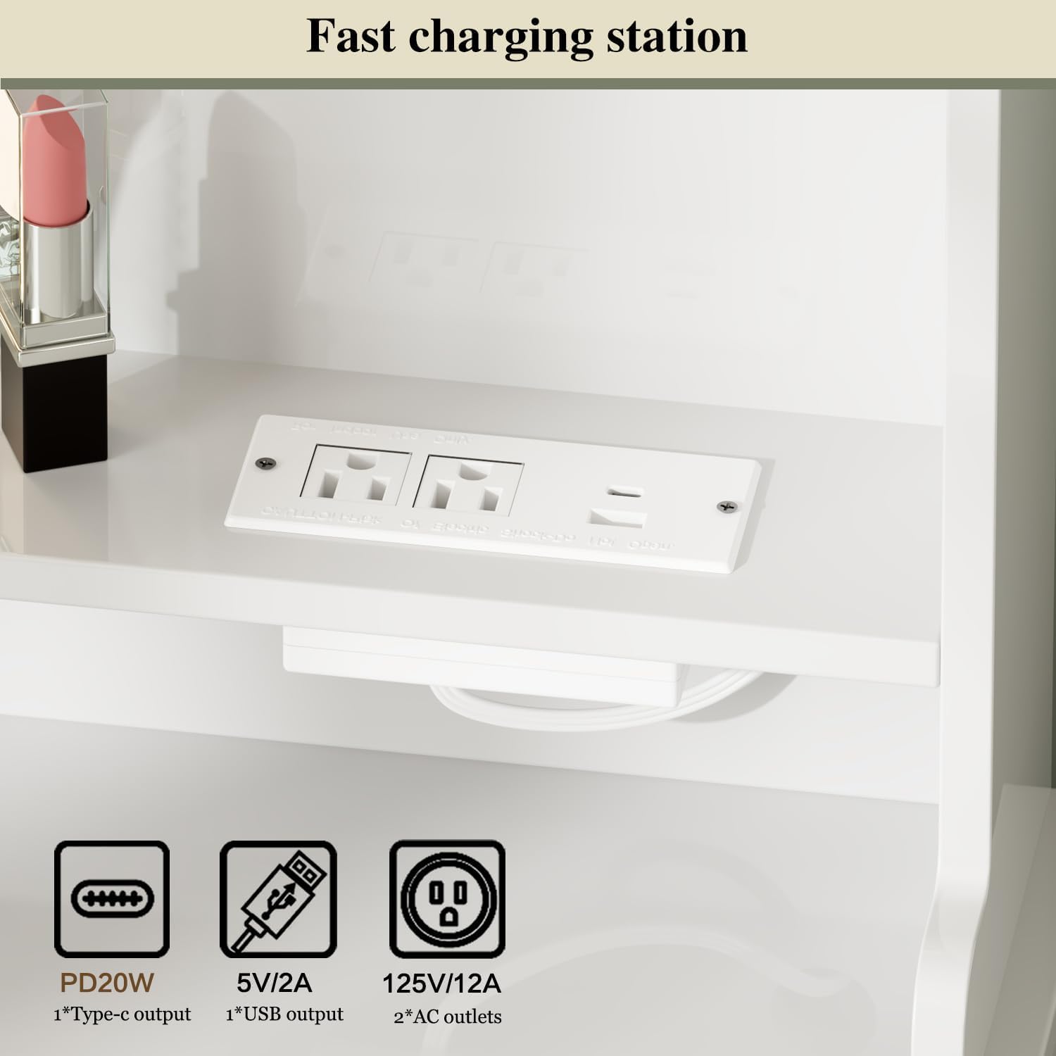 Makeup Vanity Desk with Mirror and Lights, Vanity Desk with 8 Drawers & Storage Shelves, Vanity Table with Power Outlet, 3 Color Modes & Adjustable Brightness Dressing Table, Bedroom,White