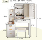 Vanity Desk Makeup Vanity Desk with Sliding Mirror and Lights, Makeup Vanity Set with Drawers, Stool and Open Shelves, 3 Color Lighting Modes Brightness Adjustable Dressing Table for Bedroom (Model 1)