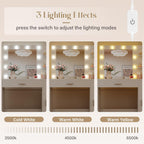 JUMMICO 35.4" Vanity Desk with LED Mirror & Power Outlet, Makeup Vanity Table with 3 Open Storage Shelves, Drawers and Cabinet, 3 Model Adjustable Lights for Bedroom & Dressing Room (White)