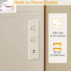 Vanity Desk with Mirror and Lights, Makeup Vanity Desk with Lights 3 Colors, Transparent Top Vanity with 2 RGB Drawers, 6 Shelves, Large Tempered Cabinet, Power Outlet, for Bedroom, White