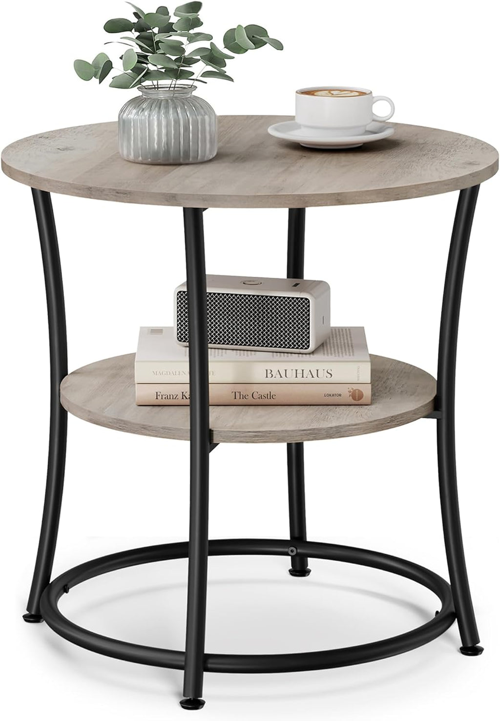 2-Tier Round End Table, Nightstand with Steel Frame for Small Spaces