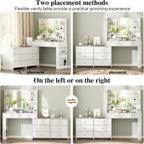 Makeup Vanity Desk with Mirror and Lights, Vanity Desk with 8 Drawers & Storage Shelves, Vanity Table with Power Outlet, 3 Color Modes & Adjustable Brightness Dressing Table, Bedroom,White