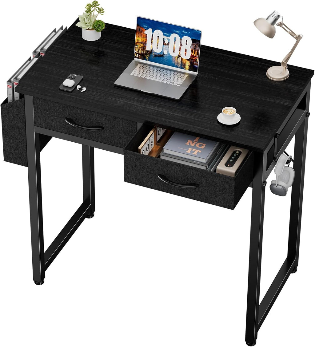 Small Desk with Fabric Drawers for Bedroom Home Office Size 32 Inches