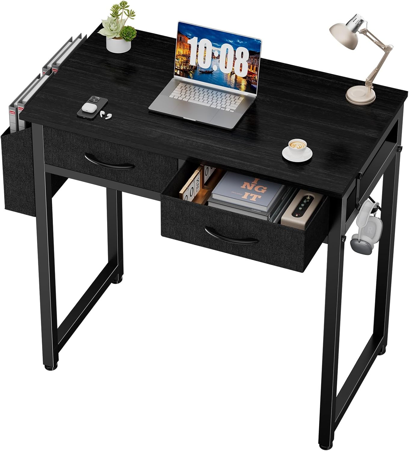 Small Desk with Fabric Drawers for Bedroom Home Office Size 32 Inches