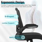 Desk Chair Breathable Mesh Chairs Adjustable High Back Lumbar Support Flip-up Armrests
