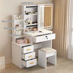 Vanity Desk Makeup Vanity Desk with Sliding Mirror and Lights, Makeup Vanity Set with Drawers, Stool and Open Shelves, 3 Color Lighting Modes Brightness Adjustable Dressing Table for Bedroom (Model 1)