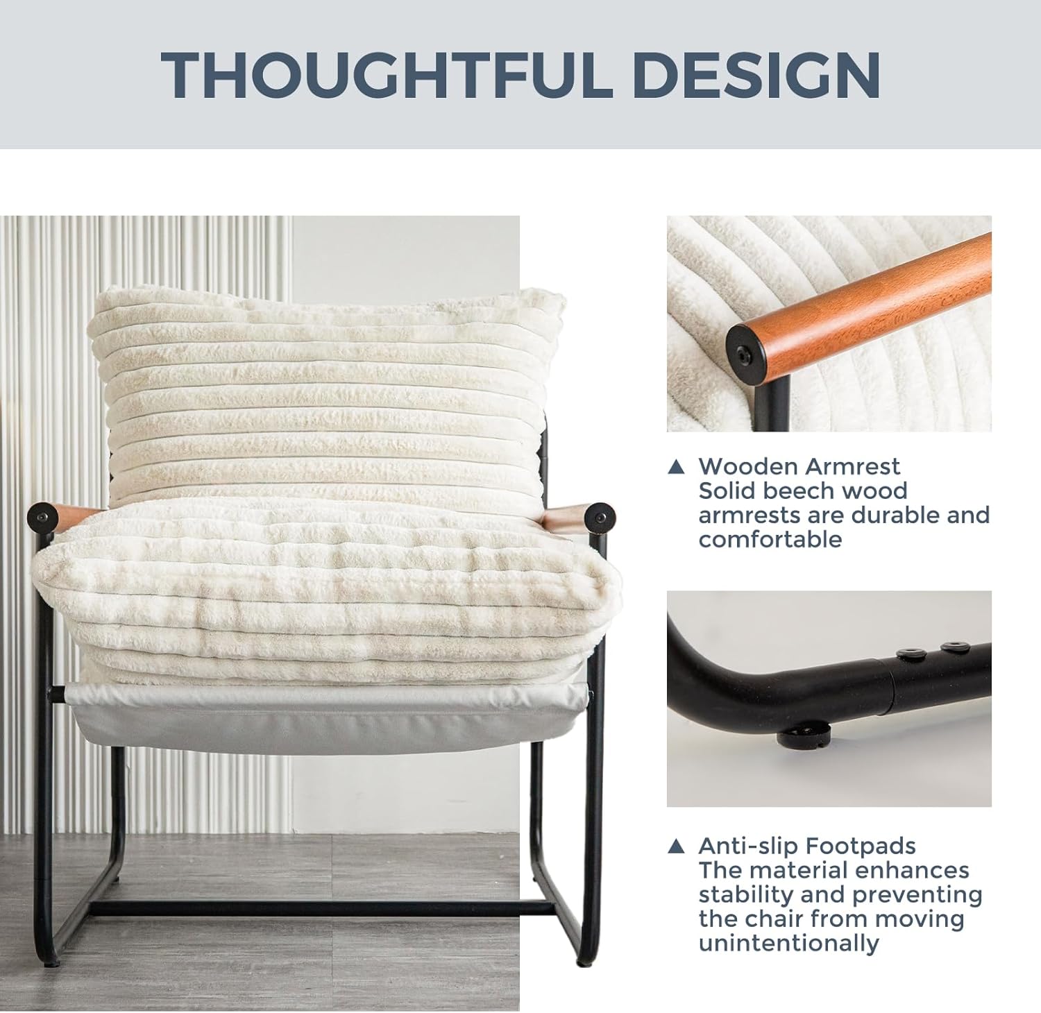 Mid Century Modern Accent Chairs, Boucle Reading Bedroom Chair