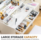 COMHOMA Makeup Vanity Desk with Mirror and Lights, Vanity Table and Chair Set with 5 Drawers and Charging Station, Bedroom Dresser LED Mirror Stepless Dimmable & 3 Color Modes Adjustable, White