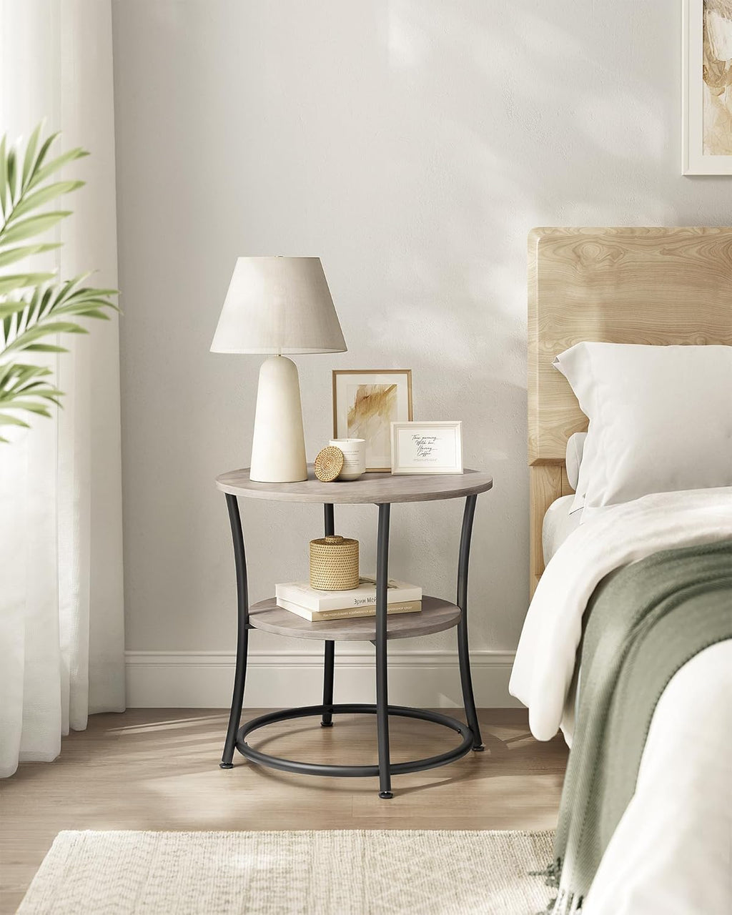 2-Tier Round End Table, Nightstand with Steel Frame for Small Spaces