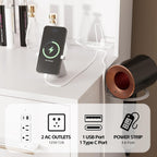 Furmax Vanity Desk with Mirror, LED Lights and Power Outlet Makeup Vanity Table with 7 Drawers and 6 Storage Shelves Dressing Table for Bedroom Dressing Room (White)