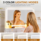 COMHOMA Makeup Vanity Desk with Mirror and Lights, Vanity Table and Chair Set with 5 Drawers and Charging Station, Bedroom Dresser LED Mirror Stepless Dimmable & 3 Color Modes Adjustable, White