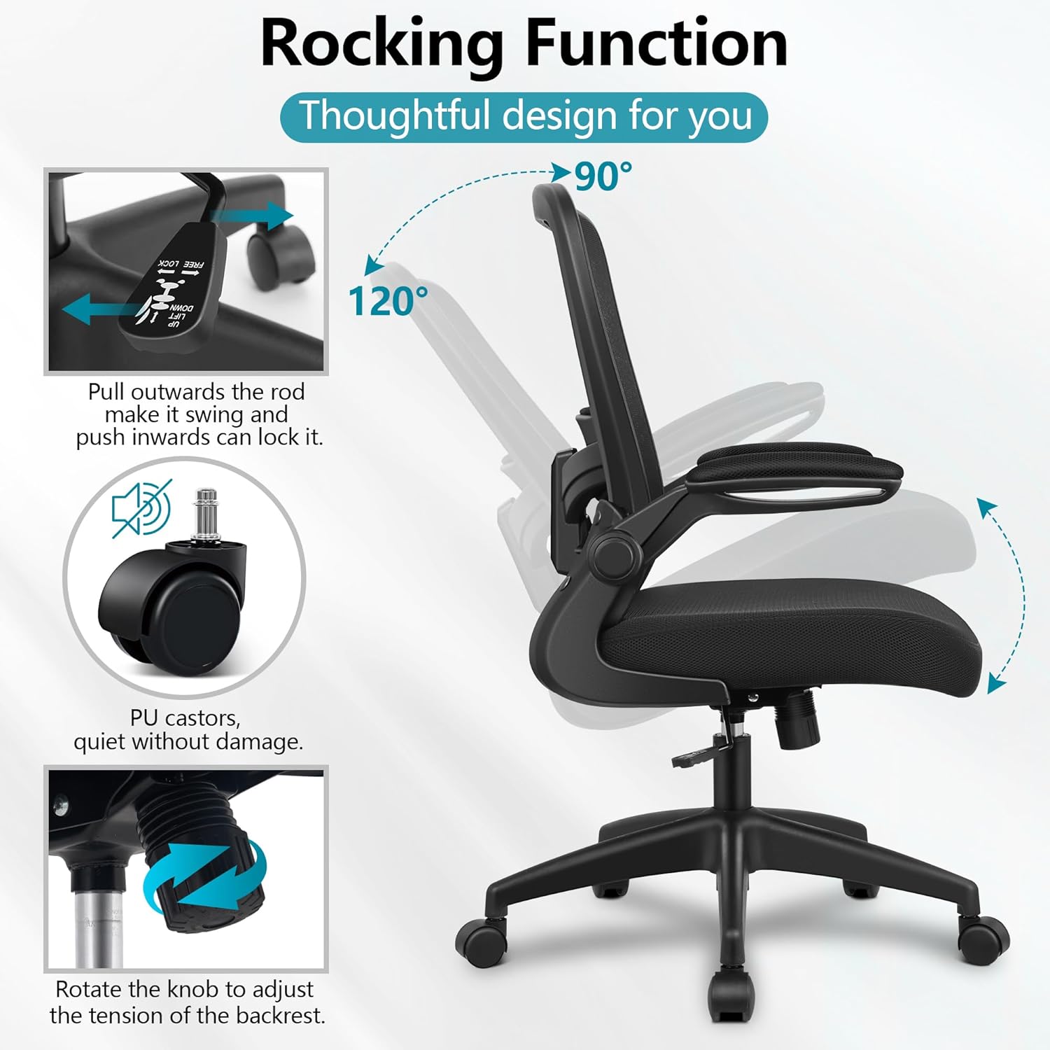 Desk Chair Breathable Mesh Chairs Adjustable High Back Lumbar Support Flip-up Armrests