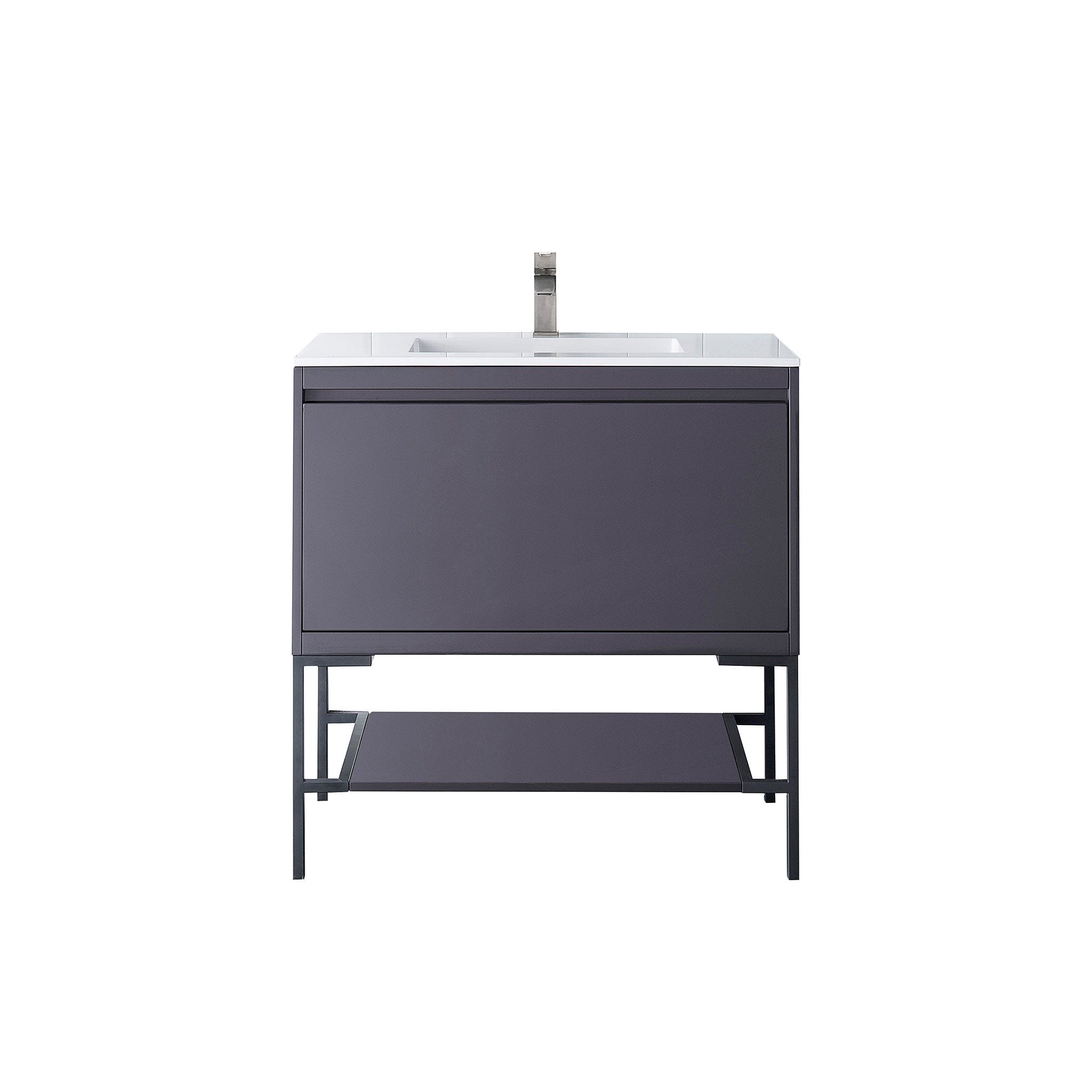 35.4" Milan Single Bathroom Vanity, Modern Gray Glossy w/ Matte Black Base
