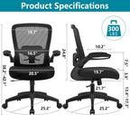 Desk Chair Breathable Mesh Chairs Adjustable High Back Lumbar Support Flip-up Armrests