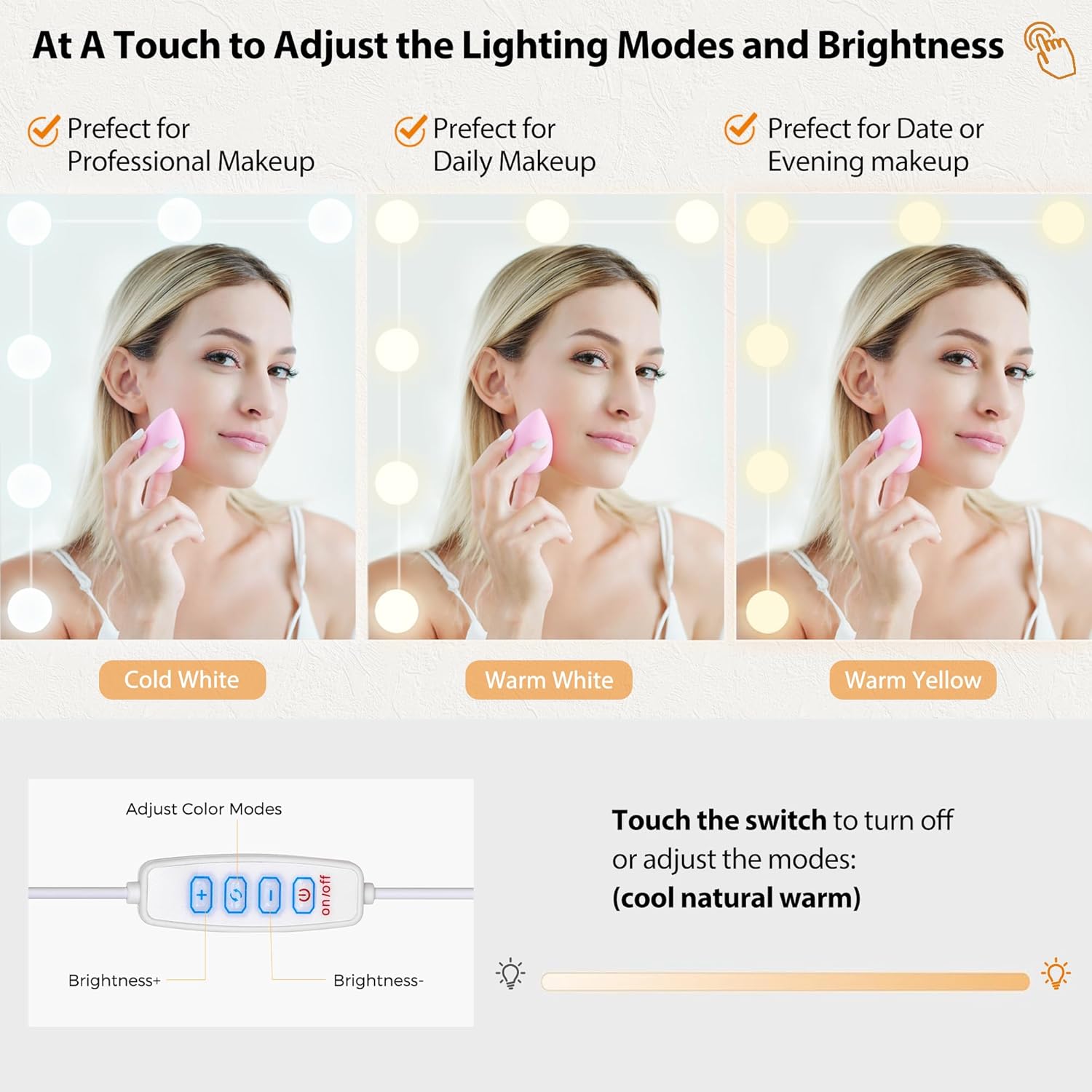 ANWBROAD 59.1" Large Vanity Desk with Mirror & Lights White Makeup Vanity Set with Power Outlet and 8 Drawers 3 Lighting Modes Adjustable Dressing Table for Girl Women Bedroom Dressing Room UBDT67W