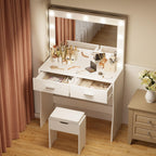 YESHOMY Vanity Desk with Mirror, Power Outlet and 10 Lights, Makeup Table with 7 Drawers, 3 Color Modes Available for Bedroom, Pure White