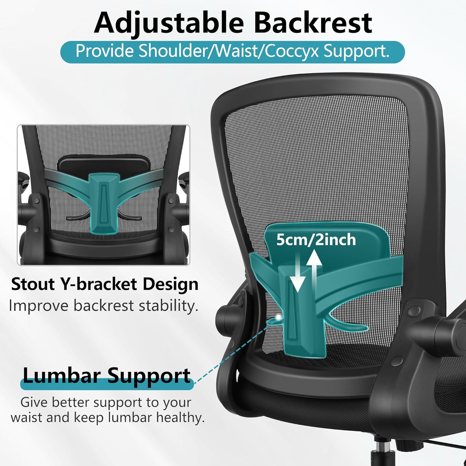 Desk Chair Breathable Mesh Chairs Adjustable High Back Lumbar Support Flip-up Armrests