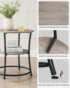 2-Tier Round End Table, Nightstand with Steel Frame for Small Spaces