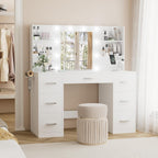 YESHOMY Vanity Desk with Mirror, Power Outlet and 10 Lights, Makeup Table with 7 Drawers, 3 Color Modes Available for Bedroom, Pure White