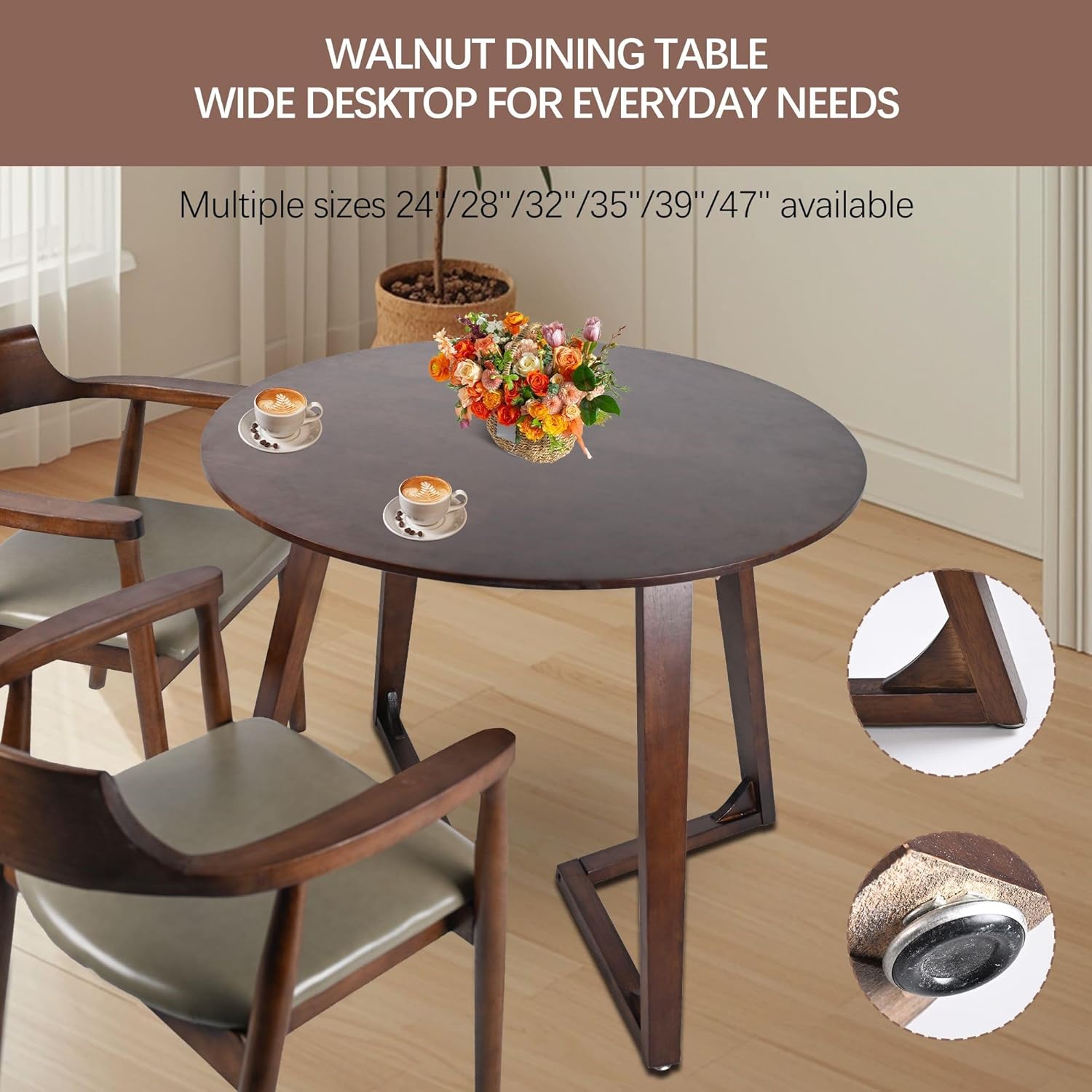 47 Inch Rubberwood Table - Mid Century Modern Style Round Dining Table