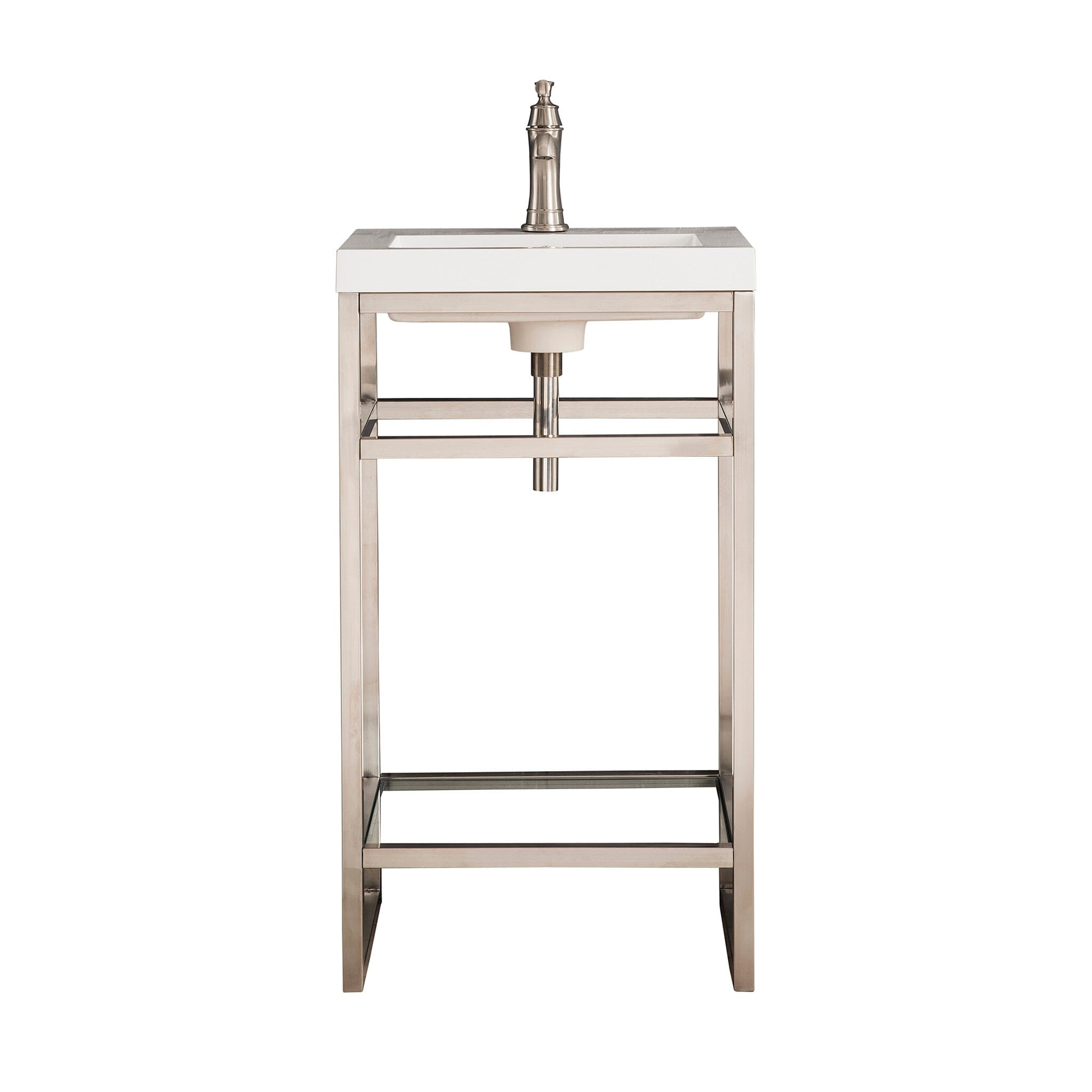 20" Boston Single Sink Console, Brushed Nickel w/ White Glossy Resin Countertop