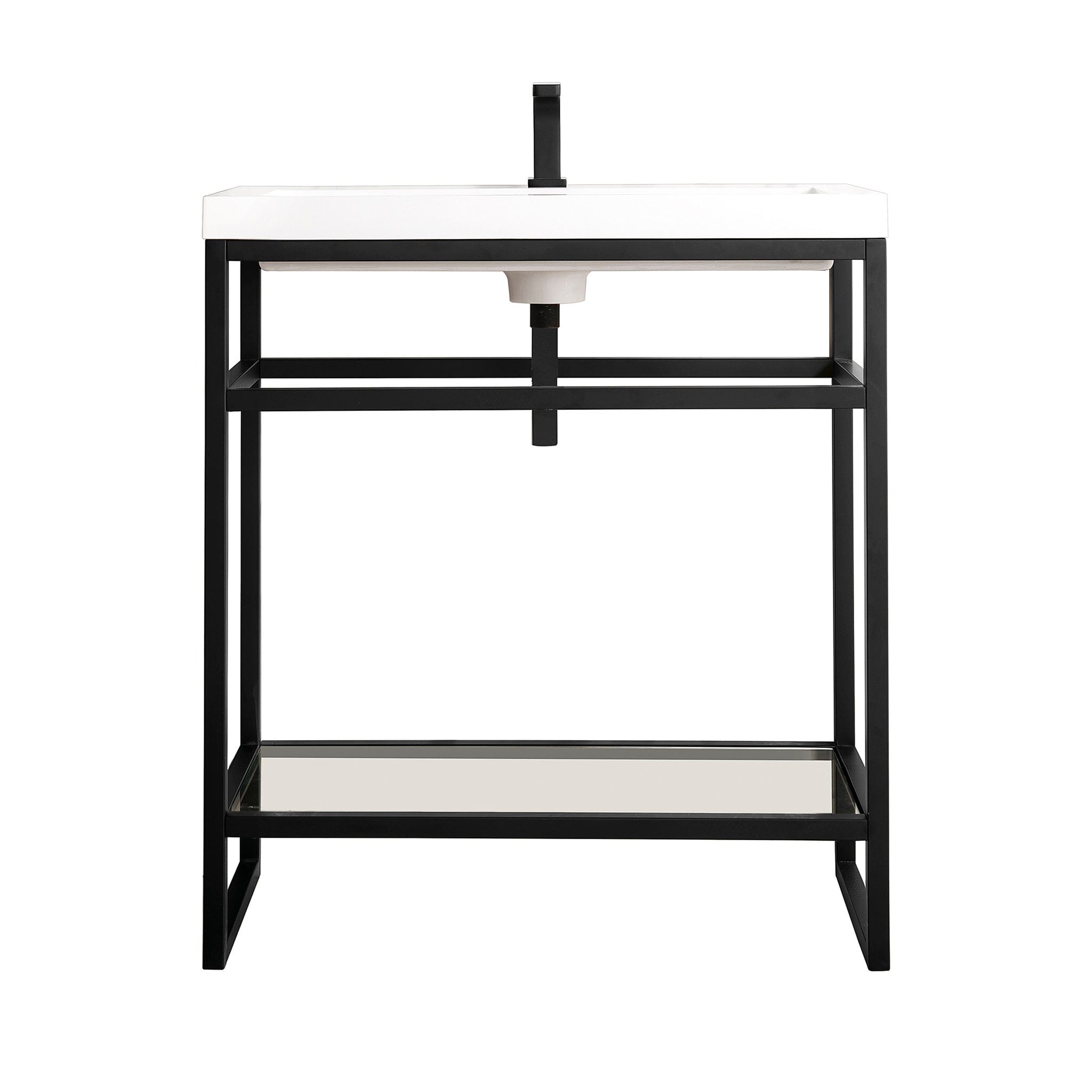 31.5" Boston Single Sink Console, Matte Black w/ White Glossy Resin Countertop