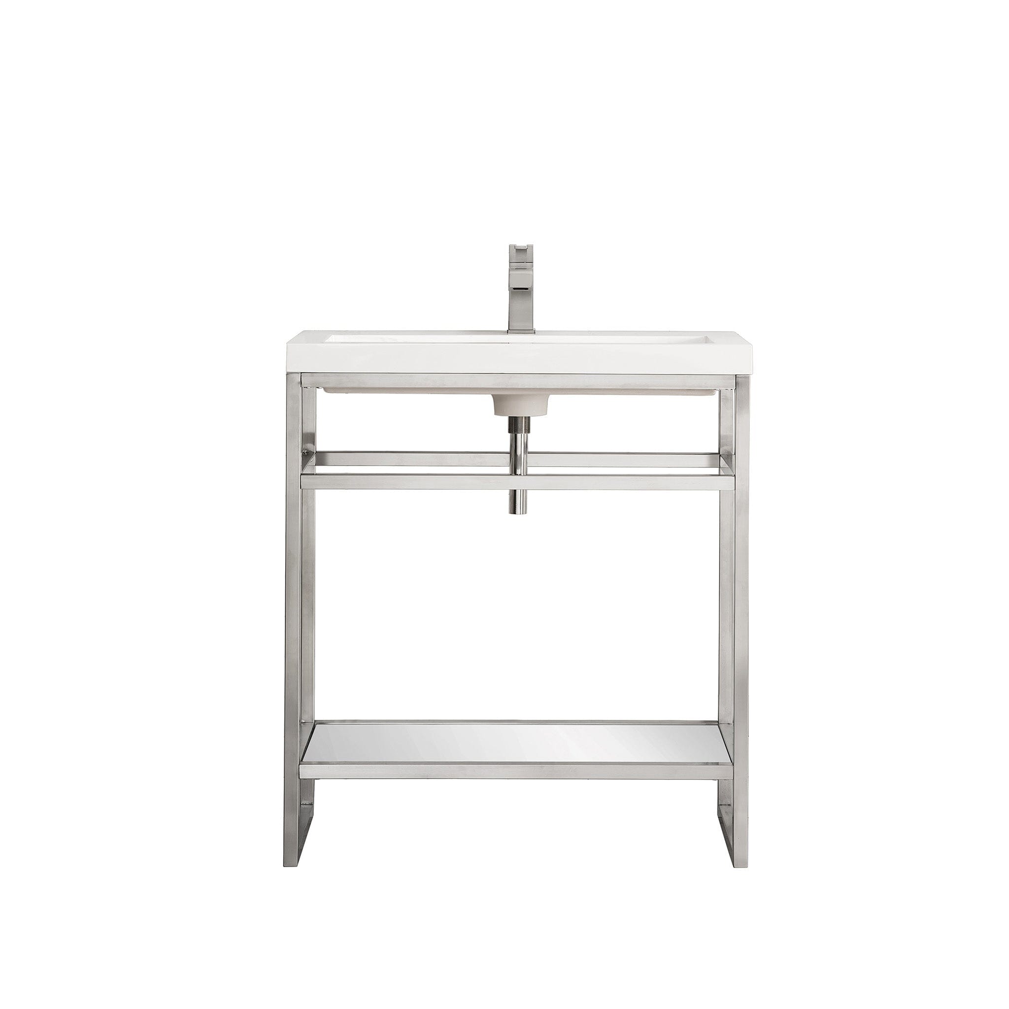 31.5" Boston Single Sink Console, Brushed Nickel w/ White Glossy Resin Countertop
