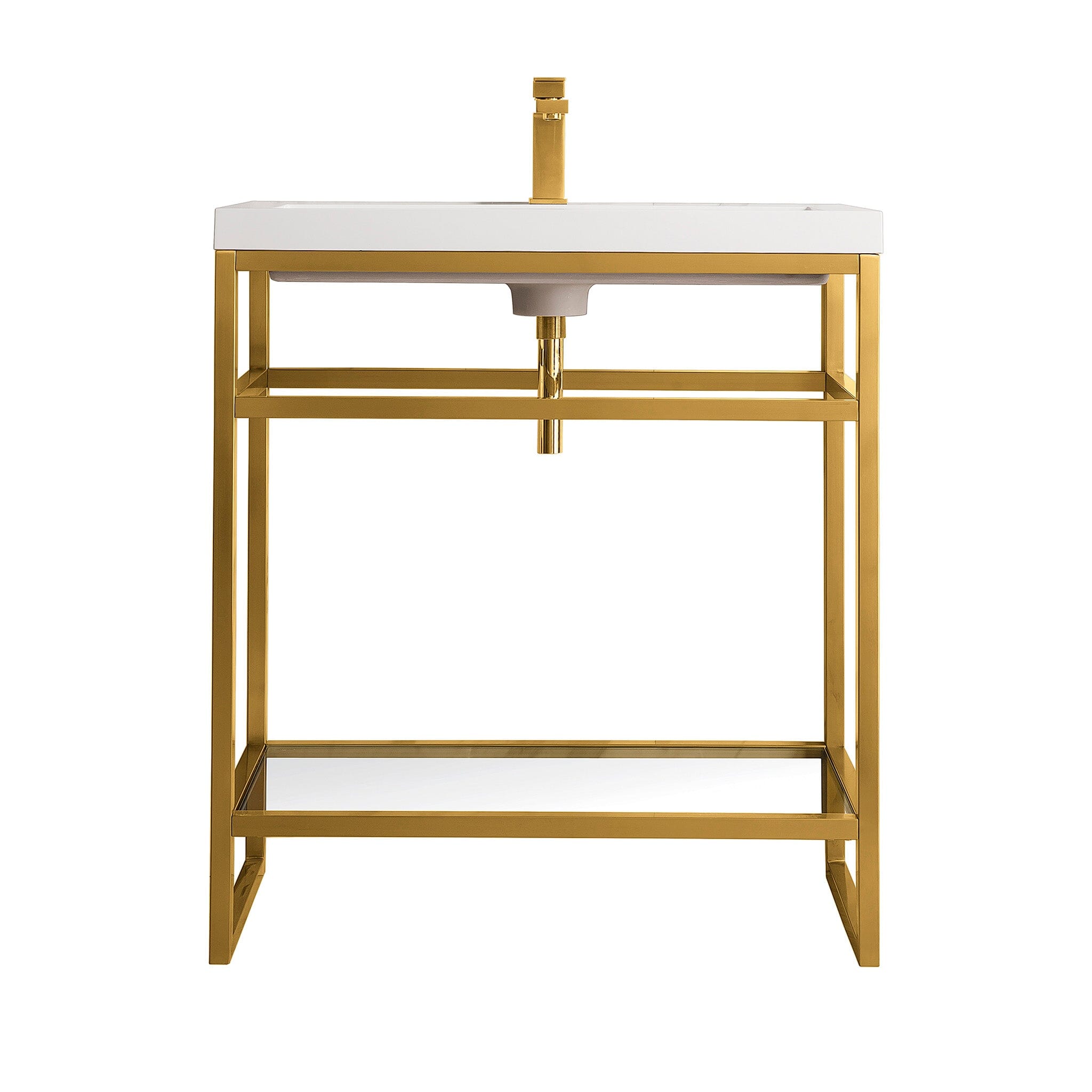 31.5" Boston Single Sink Console, Radiant Gold w/ White Glossy Resin Countertop
