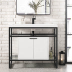 39.5" Boston Single Sink Console, Matte Black w/ Glossy White Storage Cabinet, White Glossy Resin Countertop
