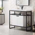 39.5" Boston Single Sink Console, Matte Black w/ Glossy White Storage Cabinet, White Glossy Resin Countertop