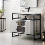 39.5" Boston Single Sink Console, Matte Black w/ Glossy White Storage Cabinet, White Glossy Resin Countertop
