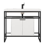 39.5" Boston Single Sink Console, Matte Black w/ Glossy White Storage Cabinet, White Glossy Resin Countertop