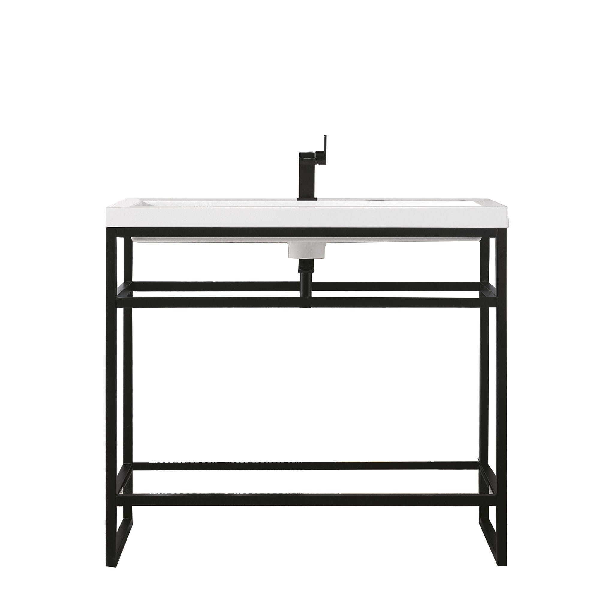 39.5" Boston Single Sink Console, Matte Black w/ White Glossy Resin Countertop
