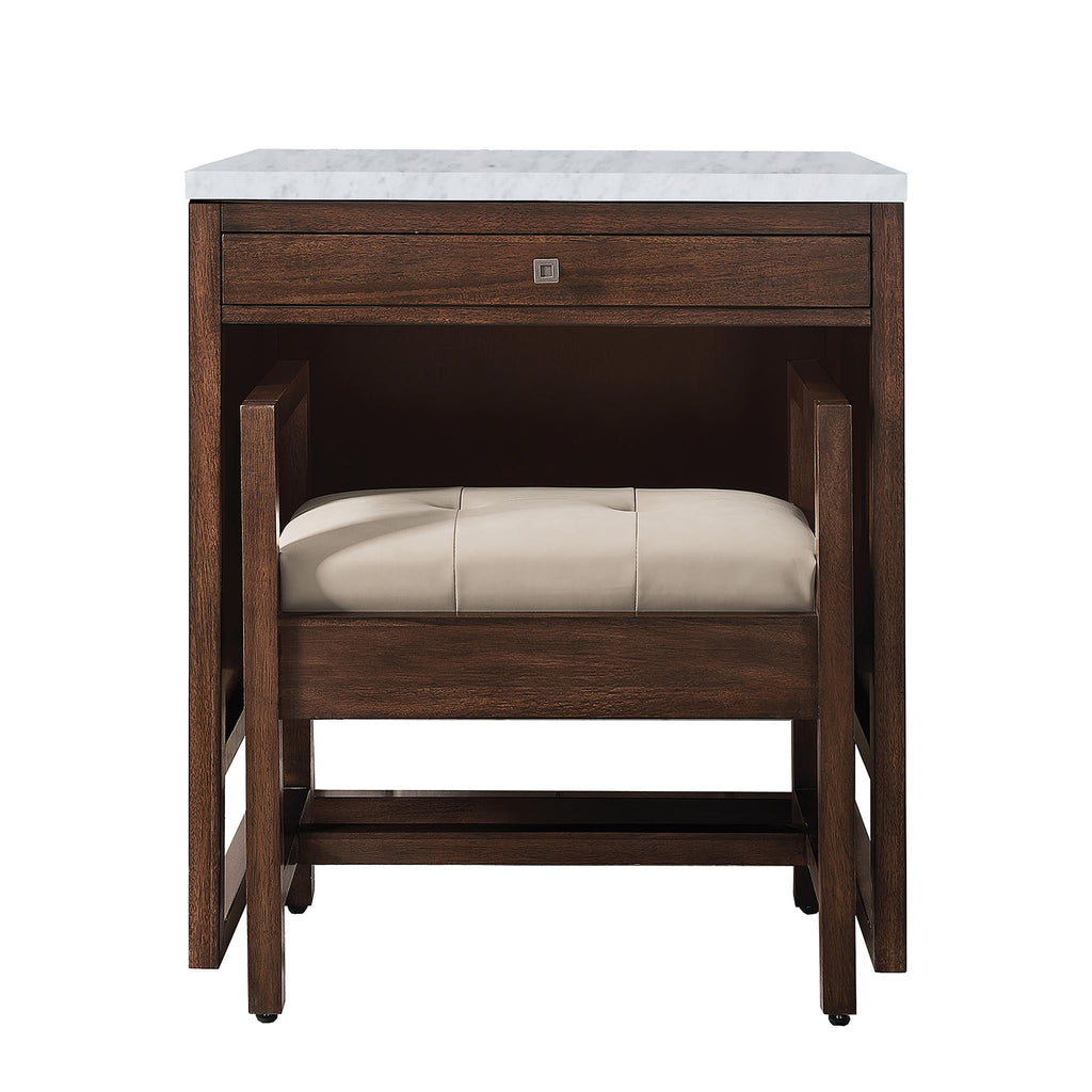 30" Athens Makeup/Countertop Unit, Mid-Century Acacia w/ Carrara Marble Top