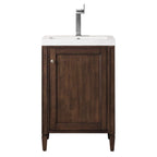 24" Britannia Single Vanity Cabinet, Mid Century Acacia w/ White Glossy Resin Countertop