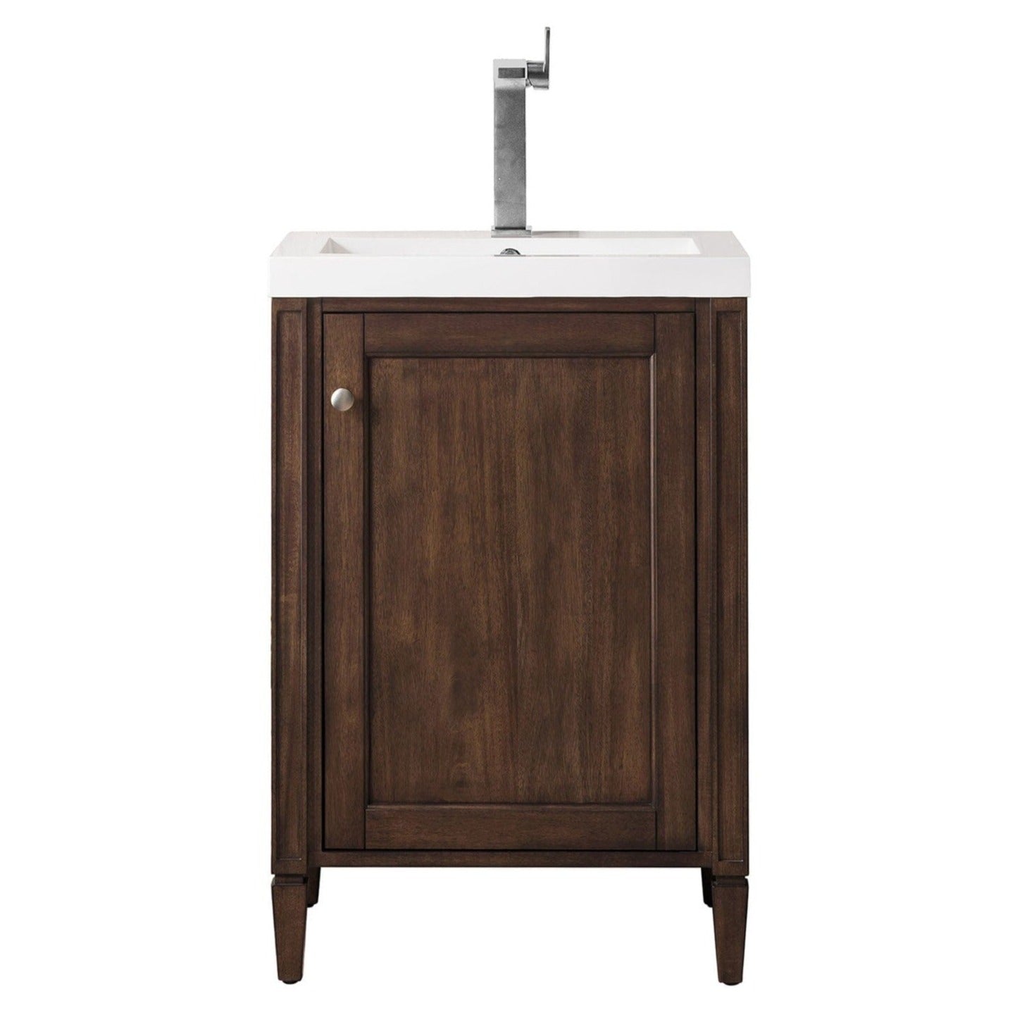 24" Britannia Single Vanity Cabinet, Mid Century Acacia w/ White Glossy Resin Countertop