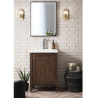 24" Britannia Single Vanity Cabinet, Mid Century Acacia w/ White Glossy Resin Countertop