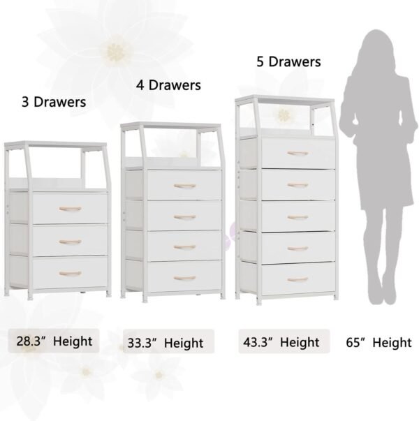 White Dresser with 5 Drawers, Vertical Storage Tower Fabric Dresser for Bedroom - Image 6