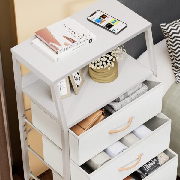White Dresser with 5 Drawers, Vertical Storage Tower Fabric Dresser for Bedroom - Image 3