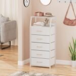 White Dresser with 5 Drawers, Vertical Storage Tower Fabric Dresser for Bedroom - Image 7