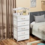 White Dresser with 5 Drawers, Vertical Storage Tower Fabric Dresser for Bedroom - Image 2