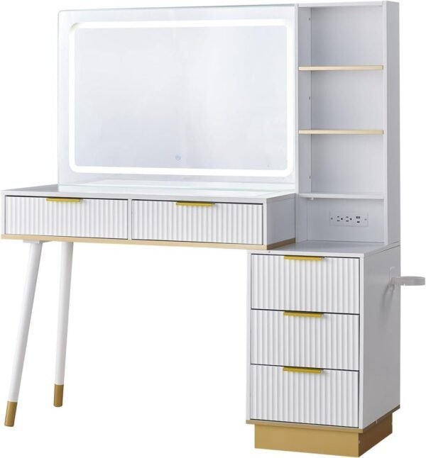48" Vanity Desk with 35" Large Lighted Mirror, Big Modern Makeup Vanity Table with 5 Drawers - Image 9