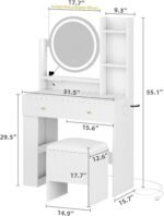 Vanity Desk with LED Lighted Mirror, White Vanity Set with Charger Station - Image 6