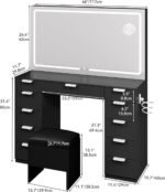 Vanity Desk Set with Large LED Lighted Mirror, Power Outlet & 11 Drawers - Image 3