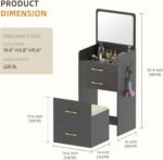 3 in 1 Vanity Desk with Plip Top Mirror,Compact Makeup Vanity with 3 Drawers,Cushioned Tool - Image 8