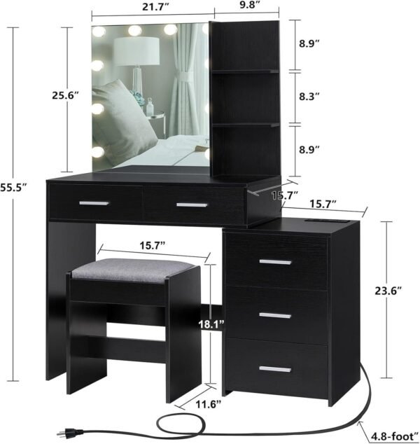 Vanity Desk with Mirror & 10 LED Lights, Makeup Vanity Dressing Table - Image 7