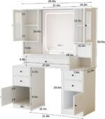 Vanity Desk with Mirror and Lights,White Makeup Vanity Table with Power Strip & LED Lighted Mirror - Image 6