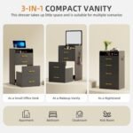 3 in 1 Vanity Desk with Plip Top Mirror,Compact Makeup Vanity with 3 Drawers,Cushioned Tool - Image 2